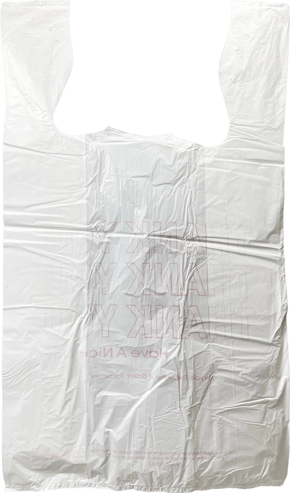 12 x 6.5 x 22 Thank You Shopping Bags 0.5 Mil Back Back of 12 x 6.5 x 22 HDPE Plastic Thank You Take Out Bags