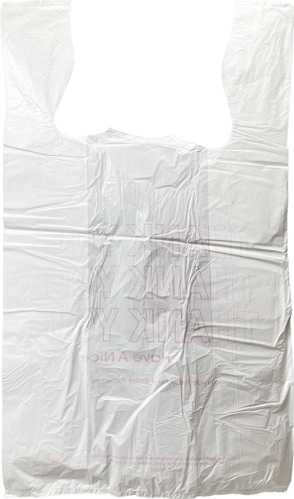 12 x 6.5 x 22 Thank You Shopping Bags 0.5 Mil Back Back of 12 x 6.5 x 22 HDPE Plastic Thank You Take Out Bags