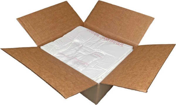 12 x 6.5 x 22 Thank You Shopping Bags 0.5 Mil Case Case of 12 x 6.5 x 22 HDPE Plastic Thank You Take Out Bags