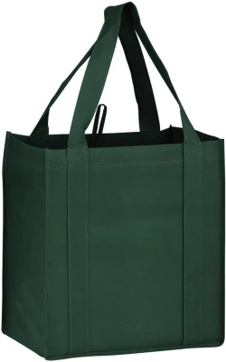 12" x 8" x 13" + 8" Hunter Green Heavy Duty Non-Woven Grocery Tote Bag