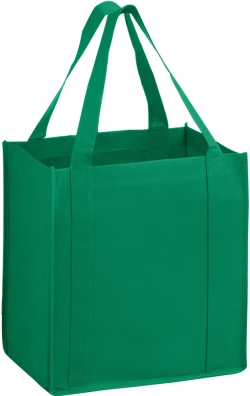 12" x 8" x 13" + 8" Kelly Green Heavy Duty Non-Woven Grocery Tote Bag