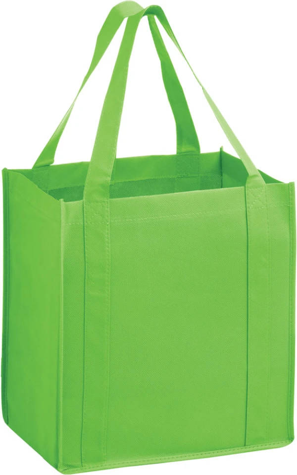 12 x 8 x 13 + 8 Lime Green Heavy Duty Non-Woven Grocery Tote Bag Lime Green 12 x 8 x 13 + 8 Heavy Duty Non-Woven Grocery Tote Bag