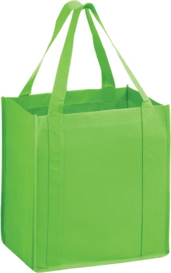 12" x 8" x 13" + 8" Lime Green Heavy Duty Non-Woven Grocery Tote Bag