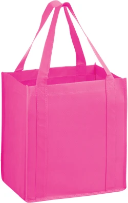 12" x 8" x 13" + 8" Pink Heavy Duty Non-Woven Grocery Tote Bag