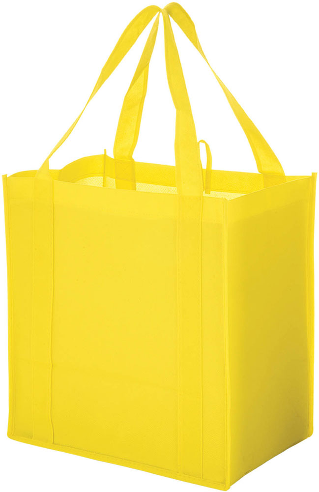 Yellow 12 x 8 x 13 + 8 Heavy Duty Non-Woven Grocery Tote Bag