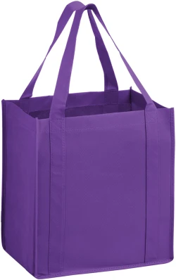 12" x 8" x 13" + 8" Purple Heavy Duty Non-Woven Grocery Tote Bag