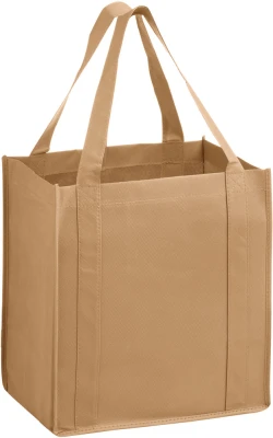 12" x 8" x 13" + 8" Tan Heavy Duty Non-Woven Grocery Tote Bag