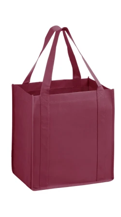 12" x 8" x 13" + 8" Burgundy Heavy Duty Non-Woven Grocery Tote Bag