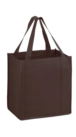 12" x 8" x 13" + 8" Chocolate Brown Heavy Duty Non-Woven Grocery Tote Bag