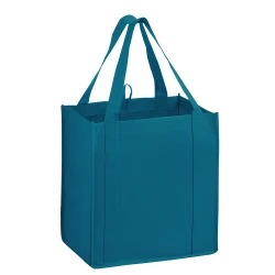 12" x 8" x 13" + 8" Maui Blue Heavy Duty Non-Woven Grocery Tote Bag