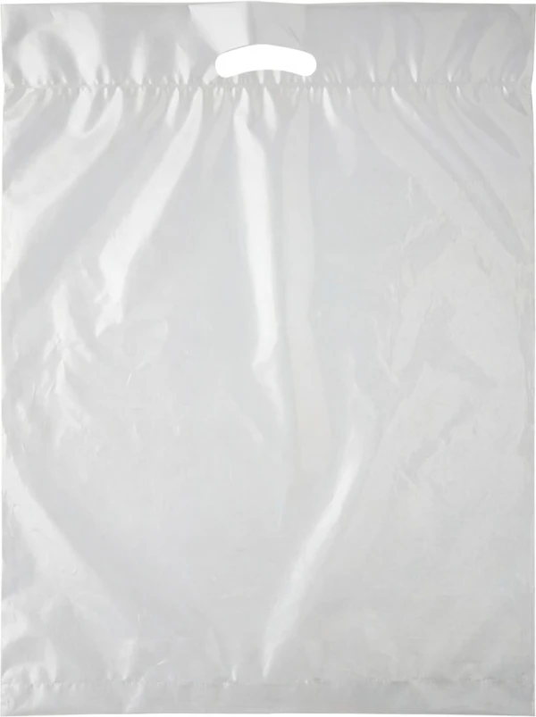12 x 16 + 3 2.5 Mil Clear Frosted Eco Friendly Shopping Bags 12 x 16 + 3 2.5 Mil Clear Fold-Over Reinforced Die Cut Handle Bags