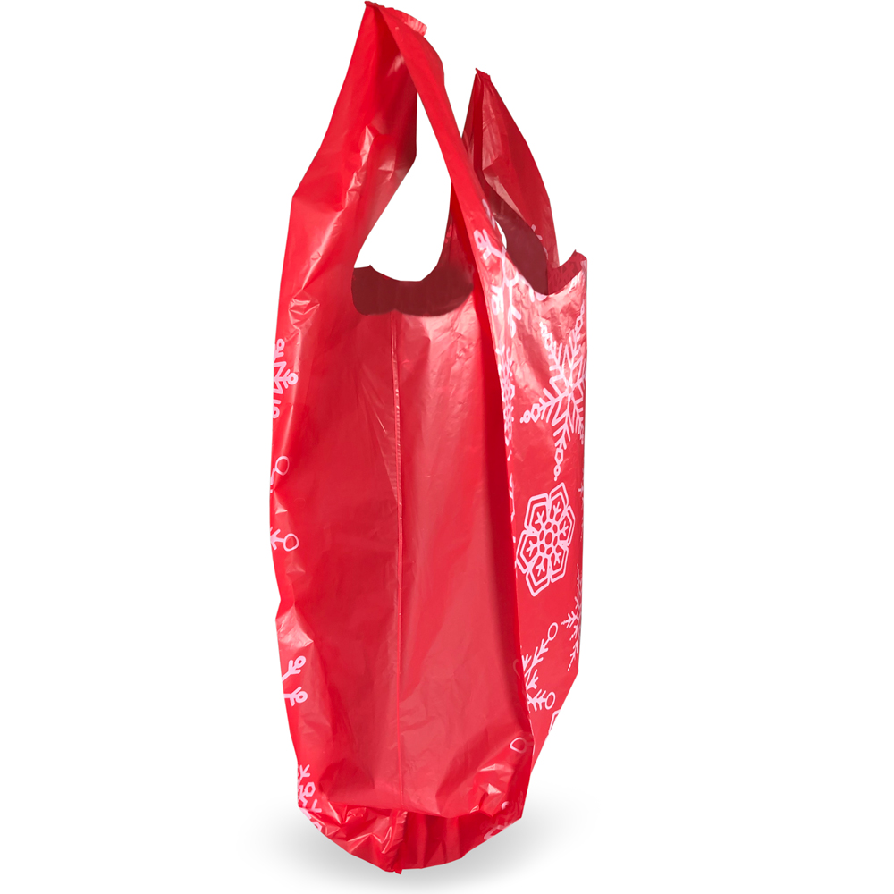 Side Gusset of 12 x 7 x 22 Snowflake T-Shirt Holiday Shopping Bags