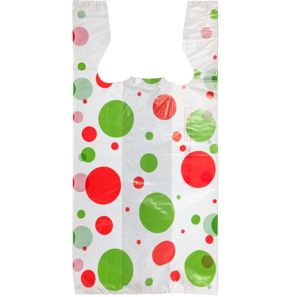 12 x 7 x 22 Dots T-Shirt Holiday Shopping Bags Front Front of 12 x 7 x 22 Dots T-Shirt Holiday Shopping Bags with Red and Green Dots