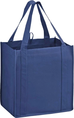 13" x 10" x 15" + 10" Navy Blue Heavy Duty Non-Woven Grocery Tote Bag
