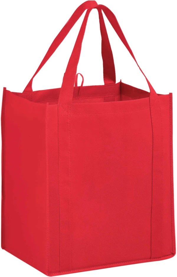 13 x 10 x 15 + 10 Red Heavy Duty Non-Woven Grocery Tote Bag Red 13 x 10 x 15 + 10 Heavy Duty Non-Woven Grocery Tote Bag
