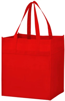 13" x 10" x 15" + 10" Red Non-Woven Grocery Tote Bag