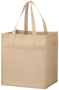 13" x 10" x 15" + 10" Tan Non-Woven Grocery Tote Bag
