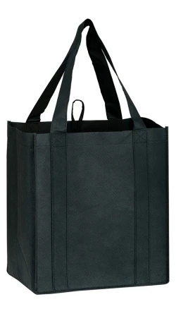 13 x 10 x 15 + 10 Black Heavy Duty Grocery Tote - Interplas