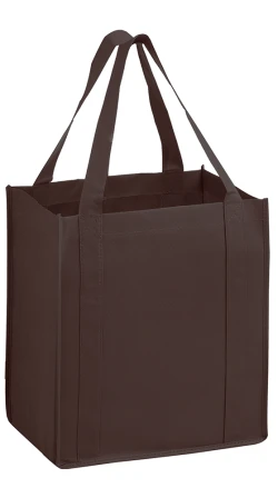 13" x 10" x 15" + 10" Chocolate Brown Heavy Duty Non-Woven Grocery Tote Bag