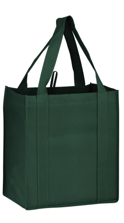 13" x 10" x 15" + 10" Hunter Green Heavy Duty Non-Woven Grocery Tote Bag