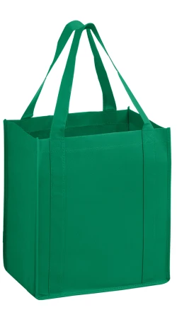 13" x 10" x 15" + 10" Kelly Green Heavy Duty Non-Woven Grocery Tote Bag
