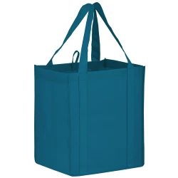 13" x 10" x 15" + 10" Maui Blue Heavy Duty Non-Woven Grocery Tote Bag