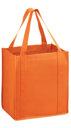 13" x 10" x 15" + 10" Orange Heavy Duty Non-Woven Grocery Tote Bag
