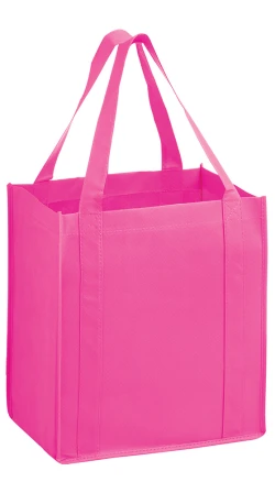 13" x 10" x 15" + 10" Pink Heavy Duty Non-Woven Grocery Tote Bag