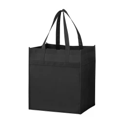 13 x 10 x 15 + 10 Black Non Woven Heavy Duty Grocery Tote - Interplas