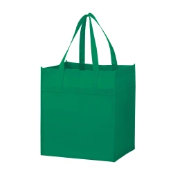 13" x 10" x 15" + 10" Kelly Green Non-Woven Grocery Tote Bag
