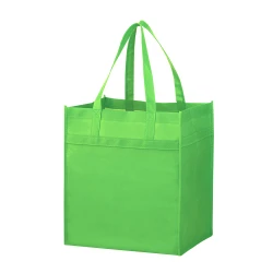 13" x 10" x 15" + 10" Lime Green Non-Woven Grocery Tote Bag