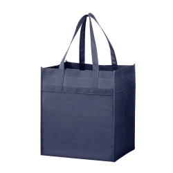 13" x 10" x 15" + 10" Navy Blue Non-Woven Grocery Tote Bag