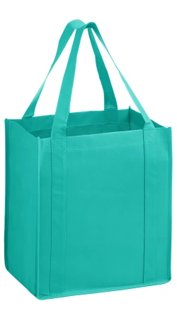 13" x 10" x 15" + 10" Teal Heavy Duty Non-Woven Grocery Tote Bag