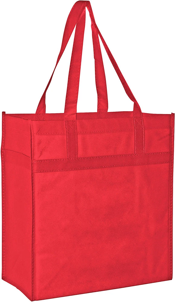 13" x 7" x 14" + 7" Red Heavy Duty Non-Woven Grocery Tote Bag 13 x 7 x 14 + 7 Red Heavy Duty Non-Woven Grocery Tote Bag
