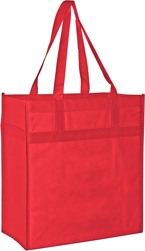 13 13 x 7 x 14 + 7 Red Heavy Duty Non-Woven Grocery Tote Bag