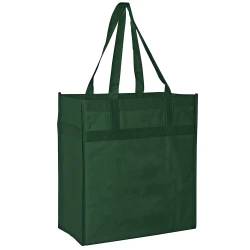 13" x 7" x 14" + 7" Hunter Green Heavy Duty Non-Woven Grocery Tote Bag