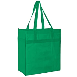 13" x 7" x 14" + 7" Kelly Green Heavy Duty Non-Woven Grocery Tote Bag