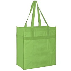 13" x 7" x 14" + 7" Lime Green Heavy Duty Non-Woven Grocery Tote Bag