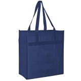 Navy Blue 13 x 7 x 14 + 7 Heavy Duty Non-Woven Grocery Tote Bag