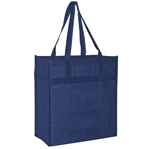 13 x 7 x 14 + 7 Navy Blue Heavy Duty Non-Woven Grocery Tote Bag Navy Blue 13 x 7 x 14 + 7 Heavy Duty Non-Woven Grocery Tote Bag