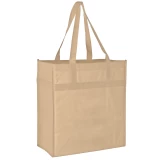 Tan 13 x 7 x 14 + 7 Heavy Duty Non-Woven Grocery Tote Bag