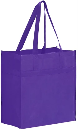13" x 7" x 14" + 7" Purple Heavy Duty Non-Woven Grocery Tote Bag
