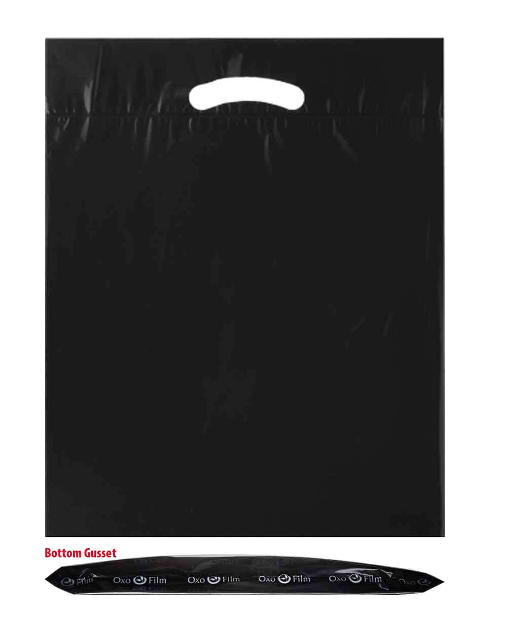 15 x 18 x 3 bottom gusset black die cut handle bags