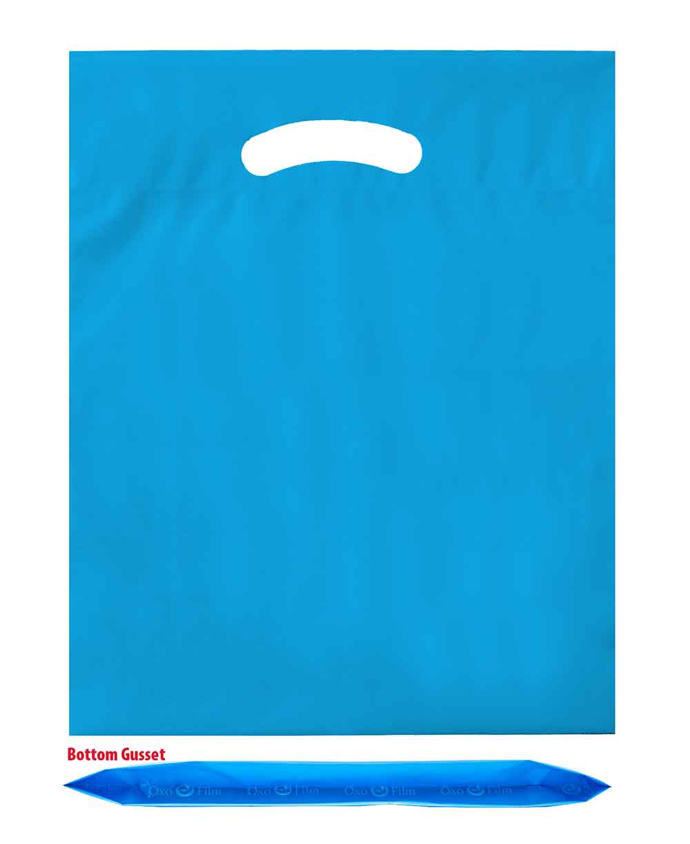 15 x 18 x 3 bottom gusset blue die cut handle bags