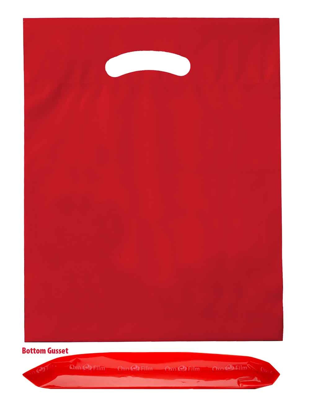 15 x 18 x 3 bottom gusset red die cut handle bags