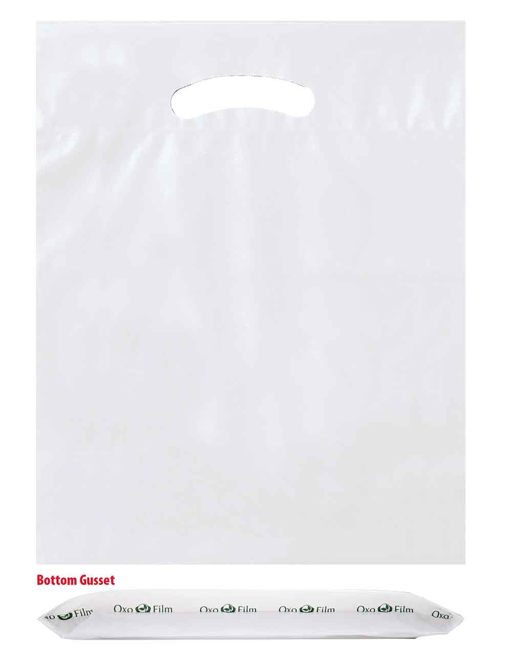 15 x 18 x 3 bottom gusset white die cut handle bags