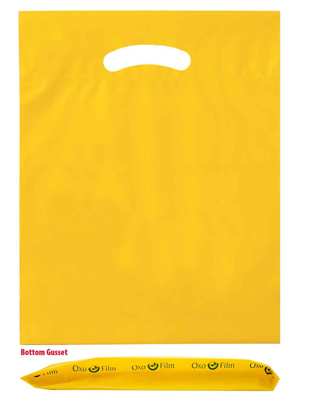 15 x 18 x 3 bottom gusset yellow die cut handle bags