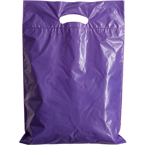 15 x 19 + 3 2.5 Mil Purple Retail Shopping Bags 15 x 19 + 3 2.5 Mil Purple Fold-Over Reinforced Die Cut Handle Bags