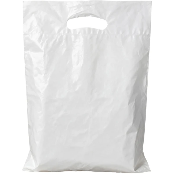 15x19+3 2.5 Mil White Retail Shopping Bags 15 x 19 + 3 2.5 Mil White Fold-Over Reinforced Die Cut Handle Bags