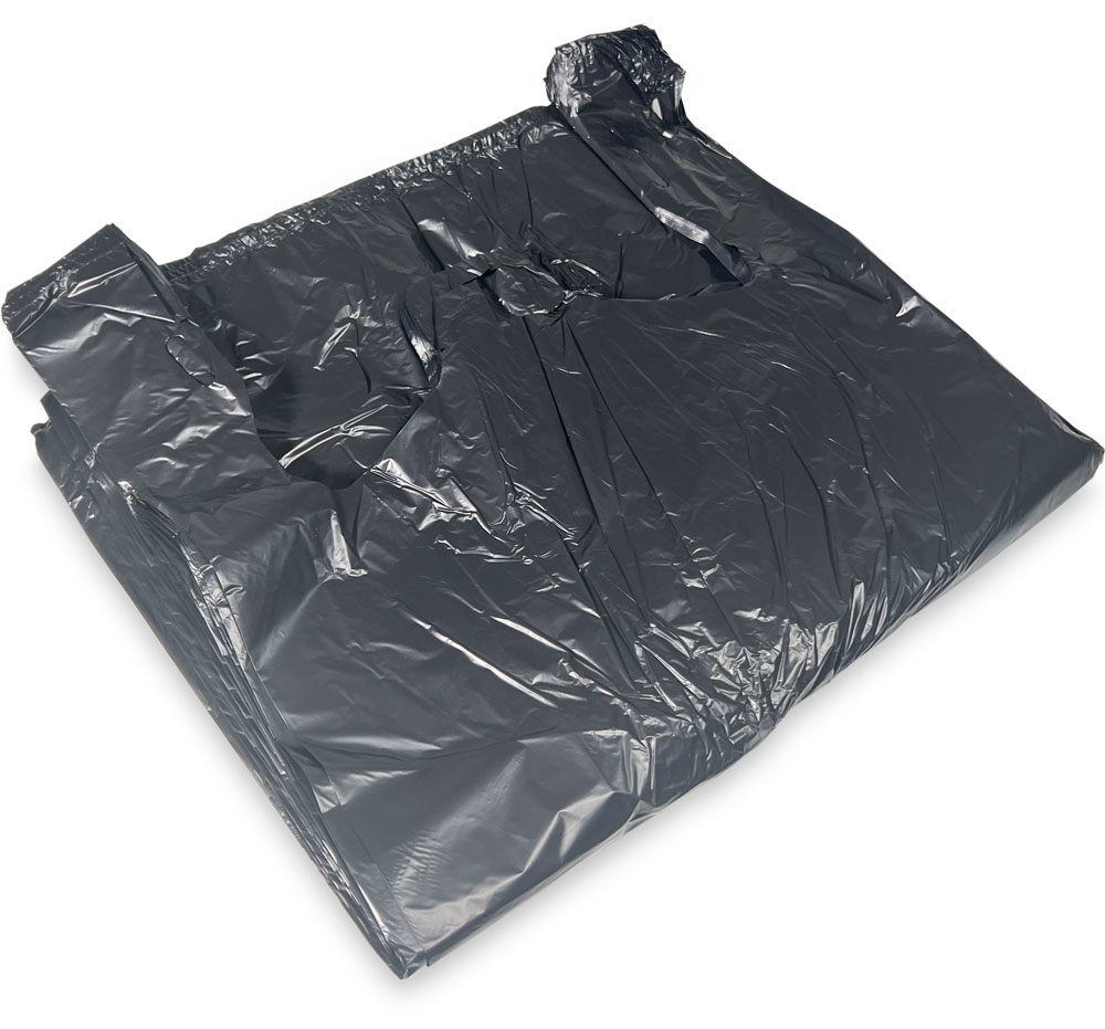 15 x 7 x 26 Black HDPE Plastic T-Shirt Carry Out Bags